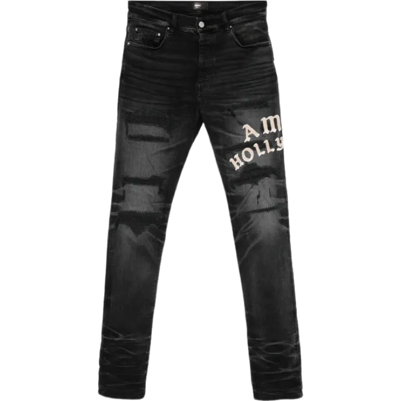 Amiri Pantalon Distressed Noir Slogan "I am Hollywood"