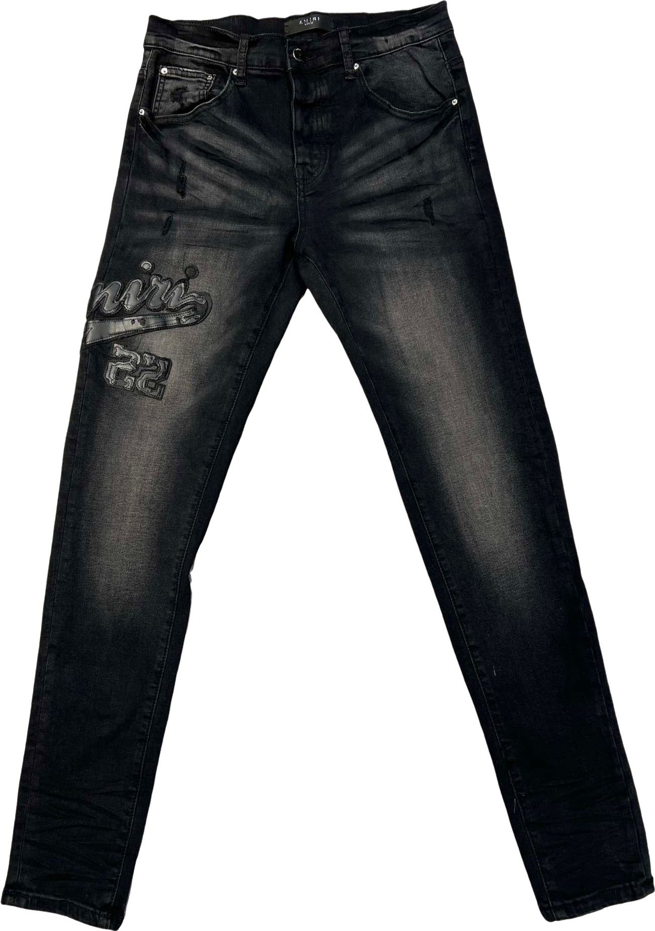 Pantalon Jeans Noir avec Broderies et Détails Graphiques