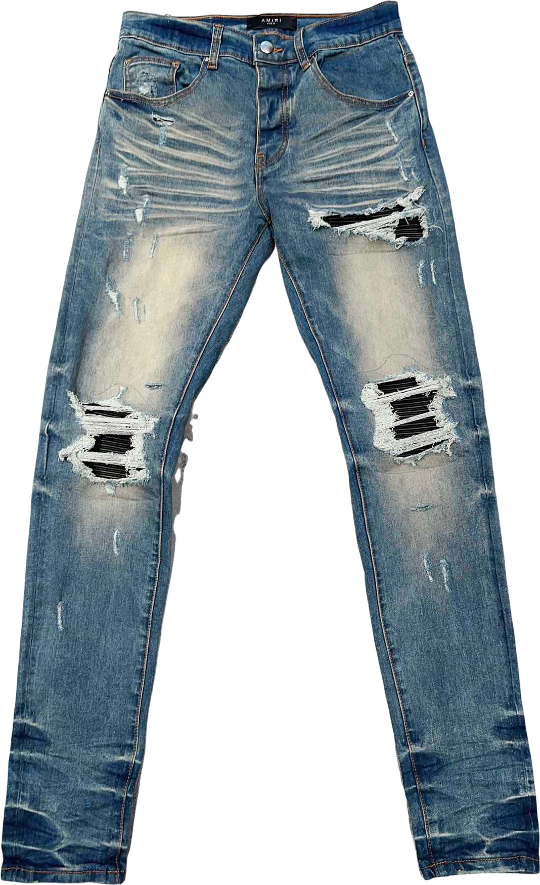 Amiri Jeans Déstructuré Bleu Moyen Ripped