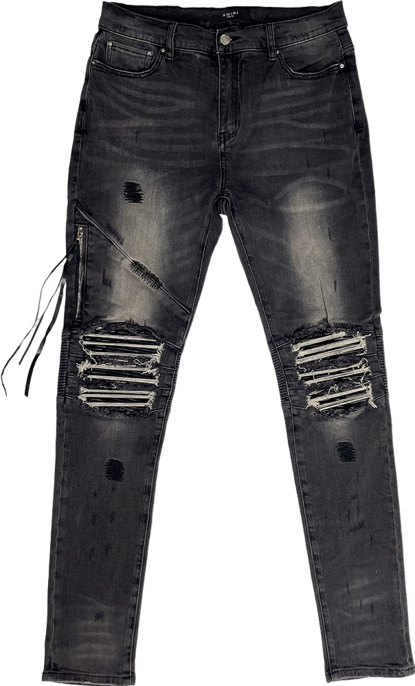 Amiri Pantalon Jeans Noir Déchiré avec Détails Effilochés