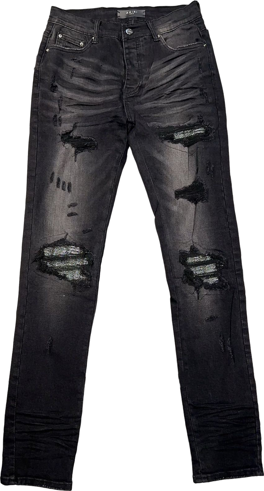 Amiri Jeans Noir Déchiré Coupe Droite