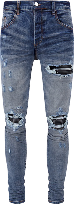 Pantalon Jean Skinny Bleu Délavé à Découpes