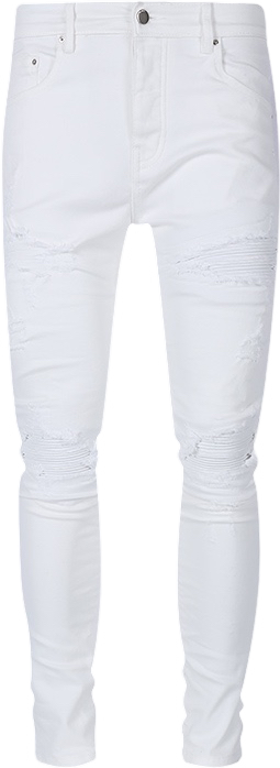 Pantalon Skinny Blanc Déchiré avec Détails Motard