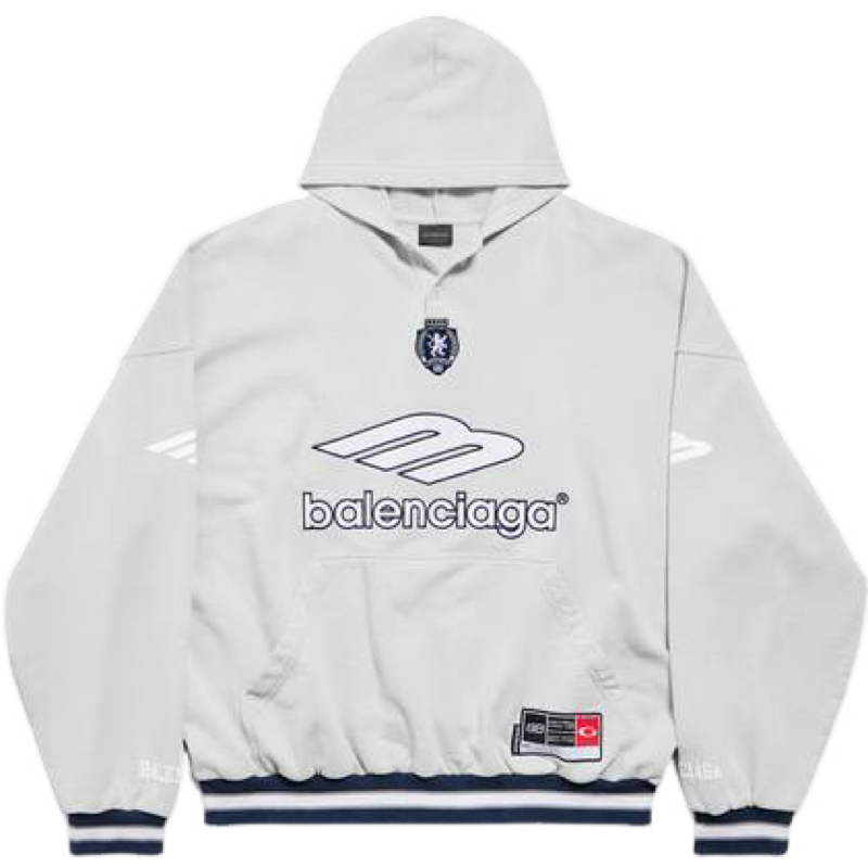 Balenciaga Hoodie Logo Blanc avec Détails Tricot
