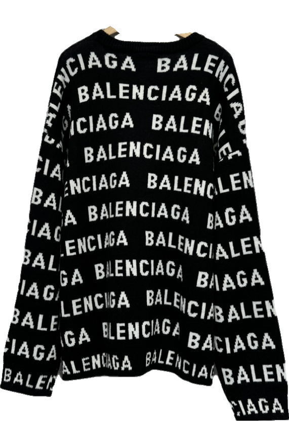 Pull Balenciaga All-Over Logo Noir et Blanc