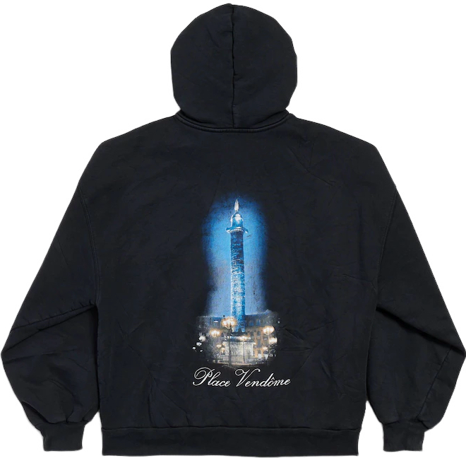 Hoodie Place Vendôme Noir avec Impression Tour Illuminée