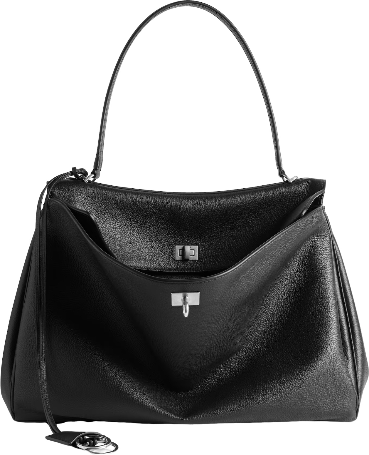 Sac à main Noir Cuir Grainé Luxe avec Fermeture Tournante