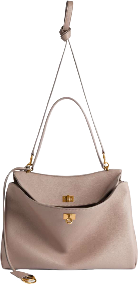 Sac à main luxe en cuir taupe avec fermetures dorées