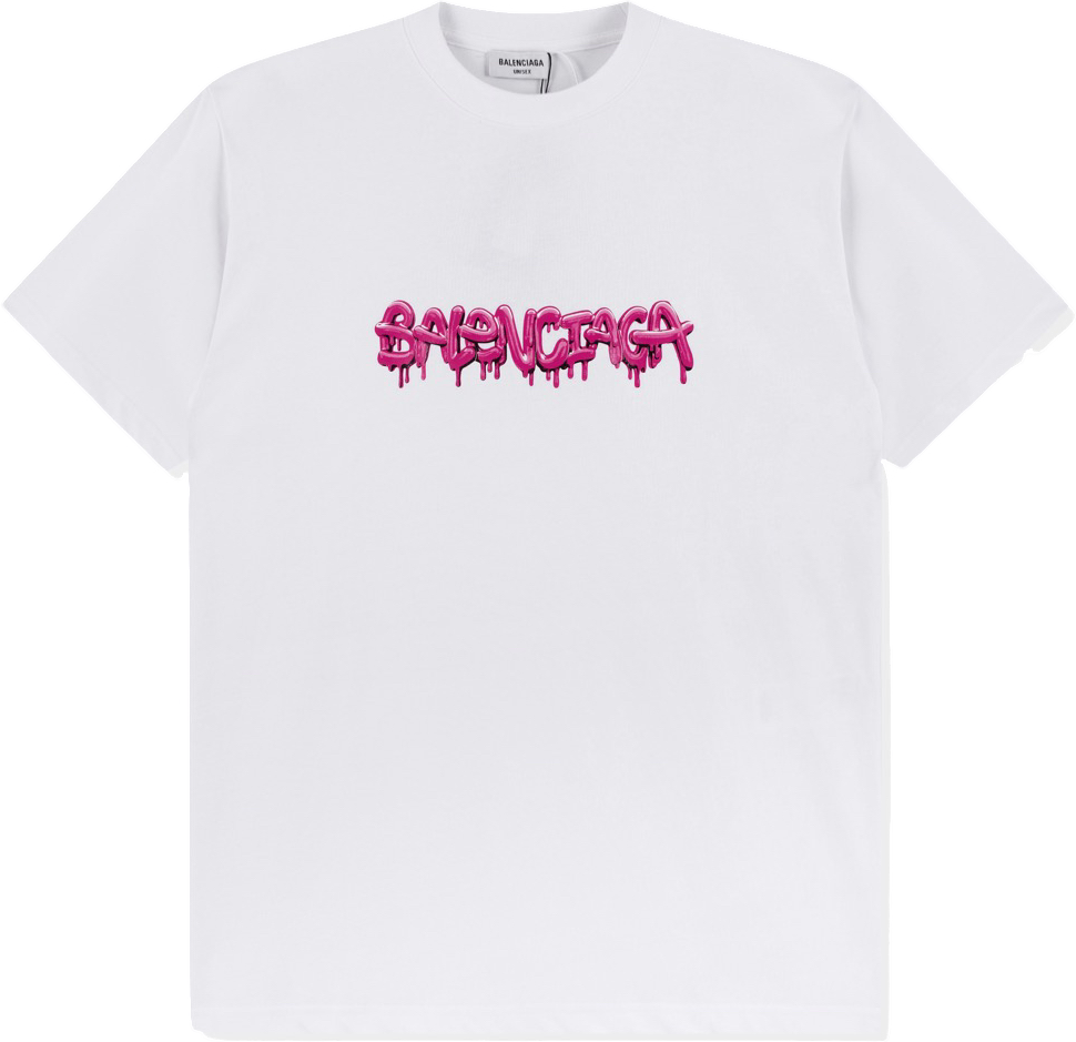 Balenciaga T-Shirt Blanc Logo Graffiti Rose