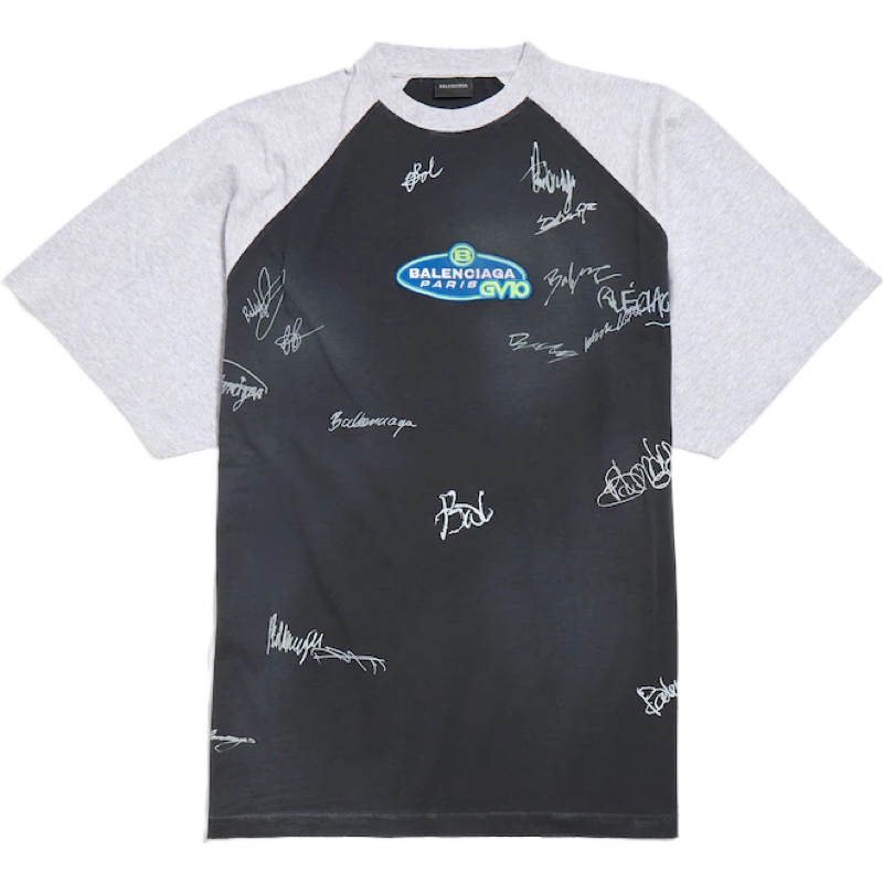 Balenciaga T-shirt Signature All-Over Print Noir et Gris