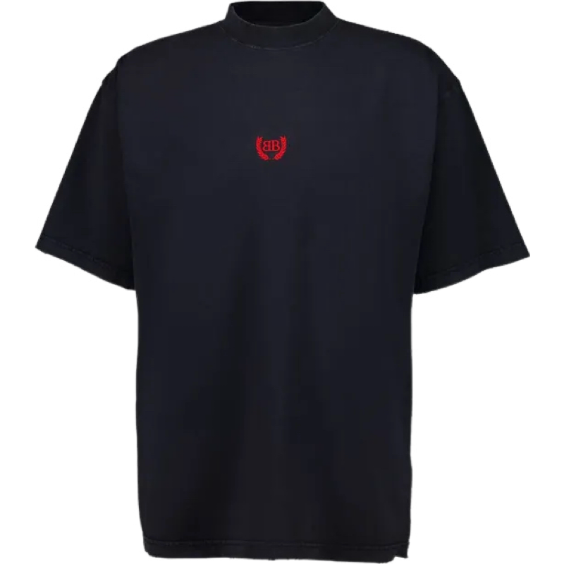 T-shirt Oversize Noir avec Logo Brodé Rouge