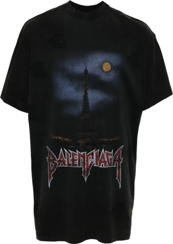 Balenciaga T-shirt Imprimé Tour Eiffel Lune Noir