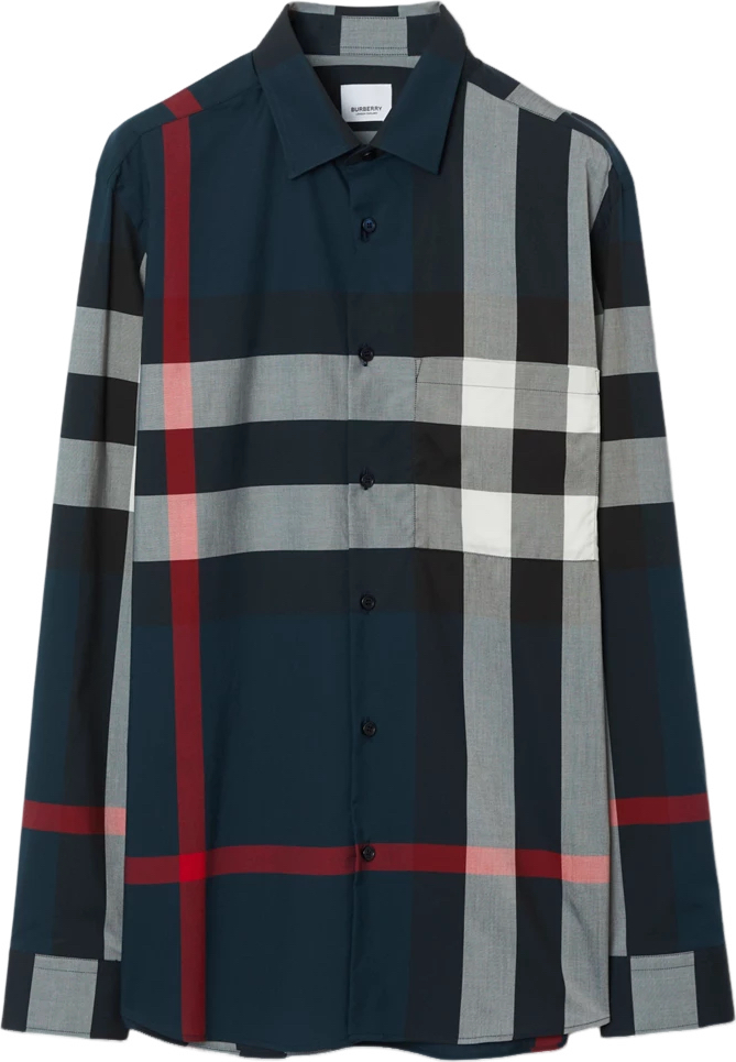 Burberry Chemise Check Nova Motif Carreaux Bleu Marine