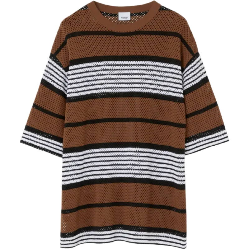 Pull rayé marron et blanc à motif texturé