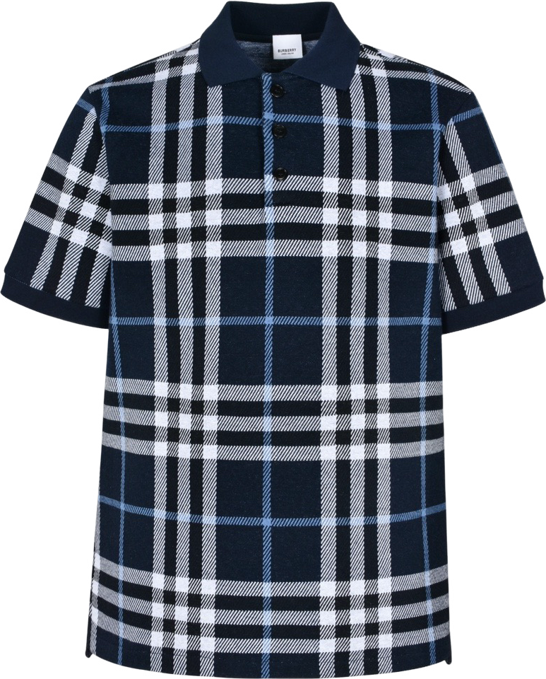 Polo Burberry à Carreaux Nova Check Bleu Marine et Blanc