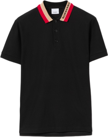 Polo Noir à Col Rayé Rouge et Or