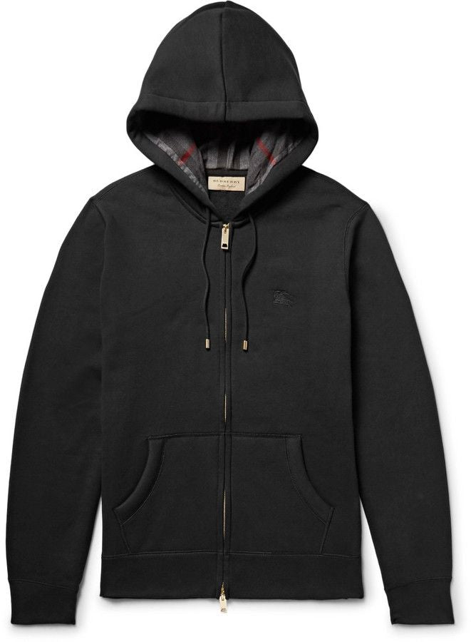 Burberry Hoodie Zip-Up Noir avec Doublure Tartan