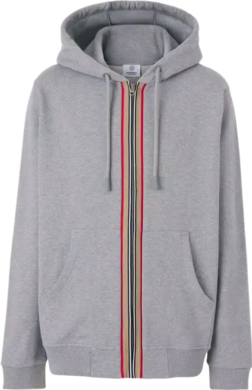 Sweatshirt à Capuche Gris avec Détails Rayés Multicolores