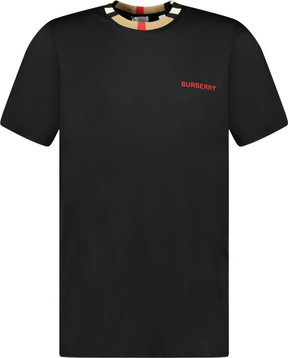 Burberry T-shirt noir avec col rayé Vintage Check