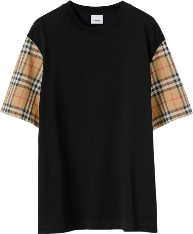 Burberry T-shirt Oversized Noir avec Manches Carreautées