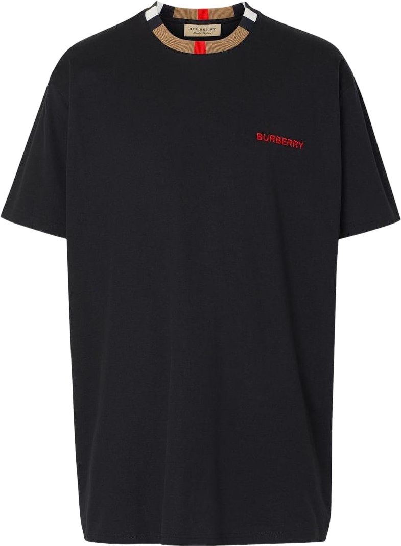T-shirt Burberry Coton Noir avec Col Rayé Archive