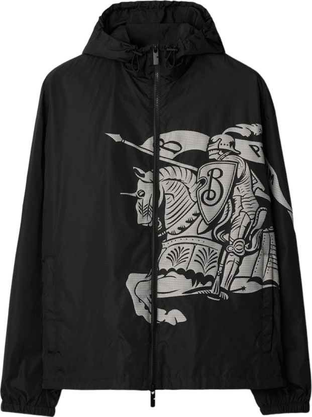 Veste Coupe-vent Noire avec Illustration Graphique Détaillée