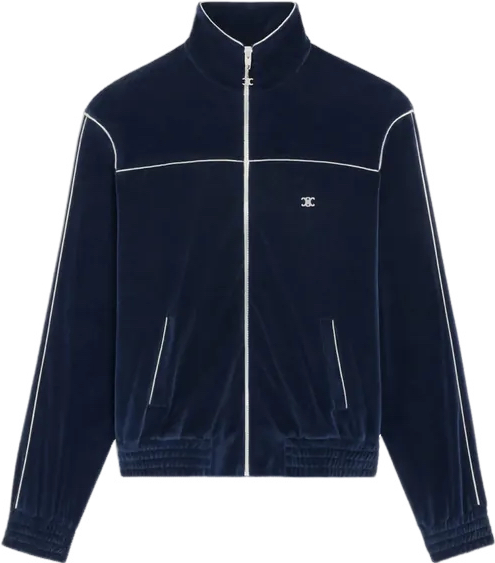 Veste de Survêtement Celine en Velours Côtelé Bleu Marine avec Détails Contrastants