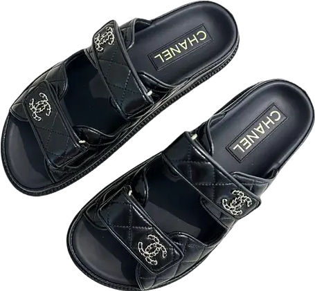 Chanel Sandales Plates Chaîne Cuir Noir