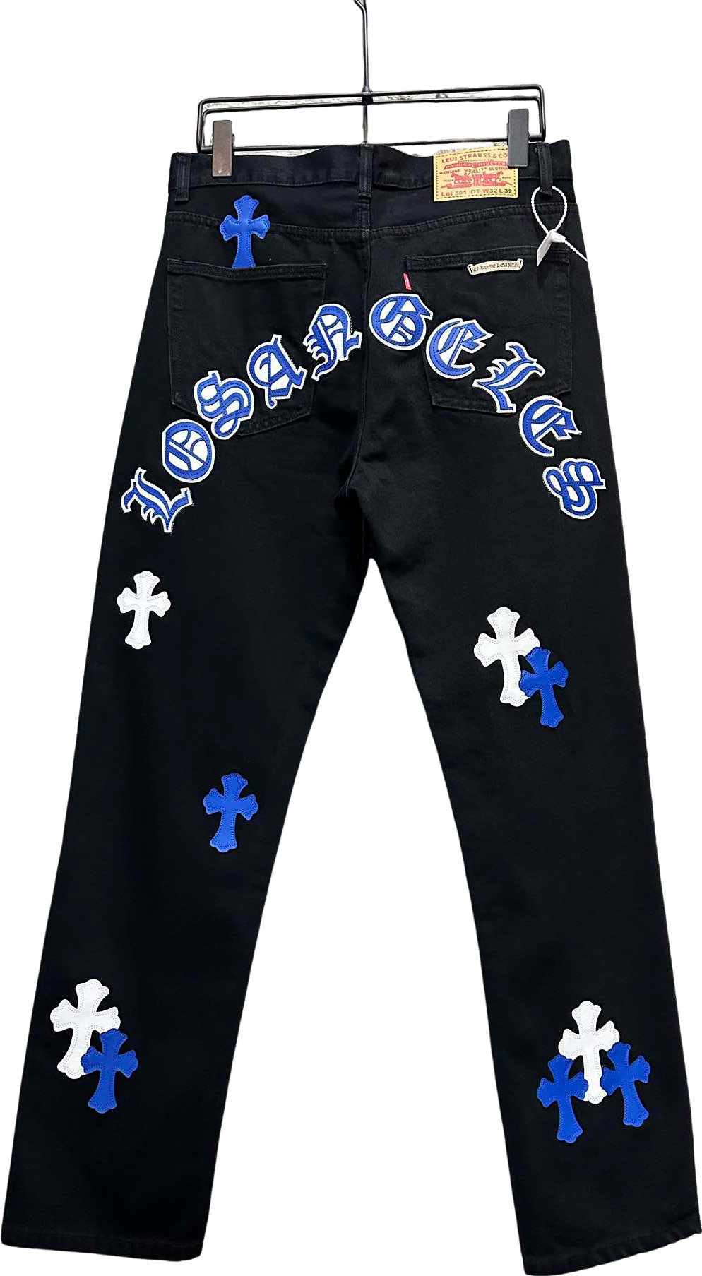 Chrome Hearts Pantalon Denim Noir Crosses Embroidered