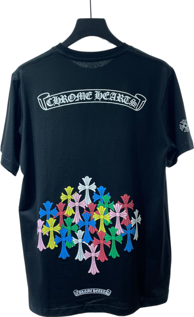 Chrome Hearts T-shirt Noir Imprimé Crosses Multicolores