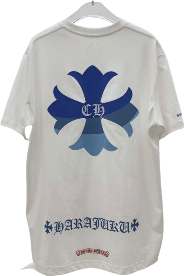 Harajuku T-shirt Blanc Imprimé Floral Bleu Navy