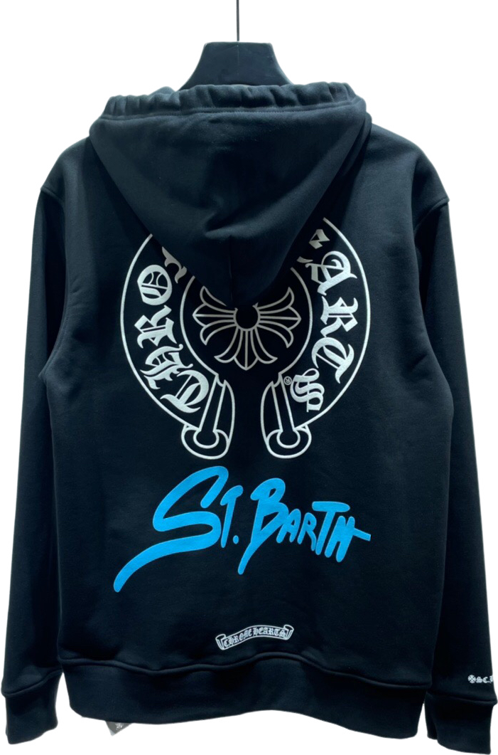 Hoodie St. Barth Noir Motif Ailes et Logo Bleu