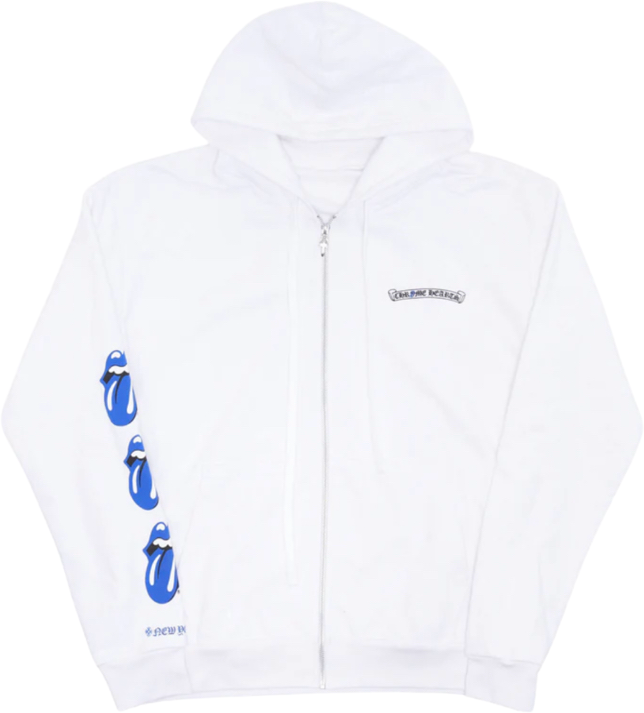 Sweatshirt à Capuche The Rolling Stones Blanc avec Logos Bleus