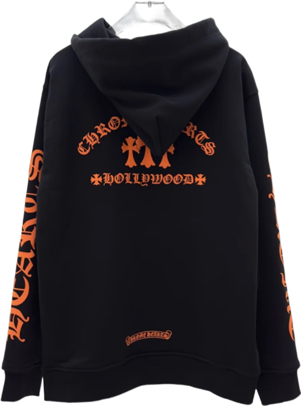 Chrome Hearts Hoodie Zip Logo Imprimé Noir et Orange