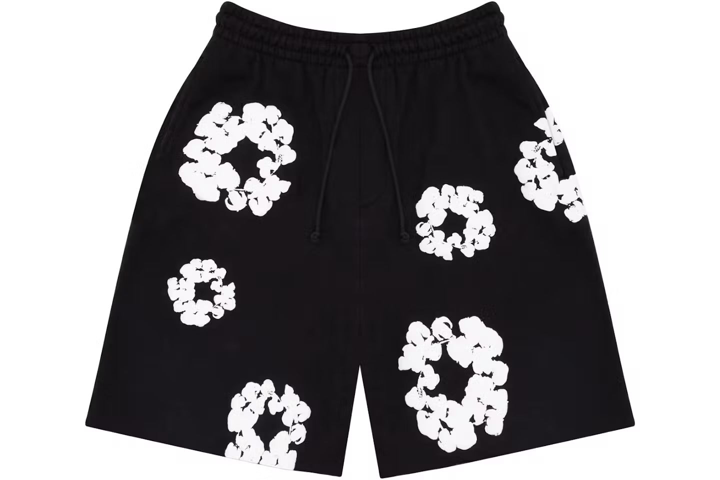 Short de designer noir avec motif floral blanc