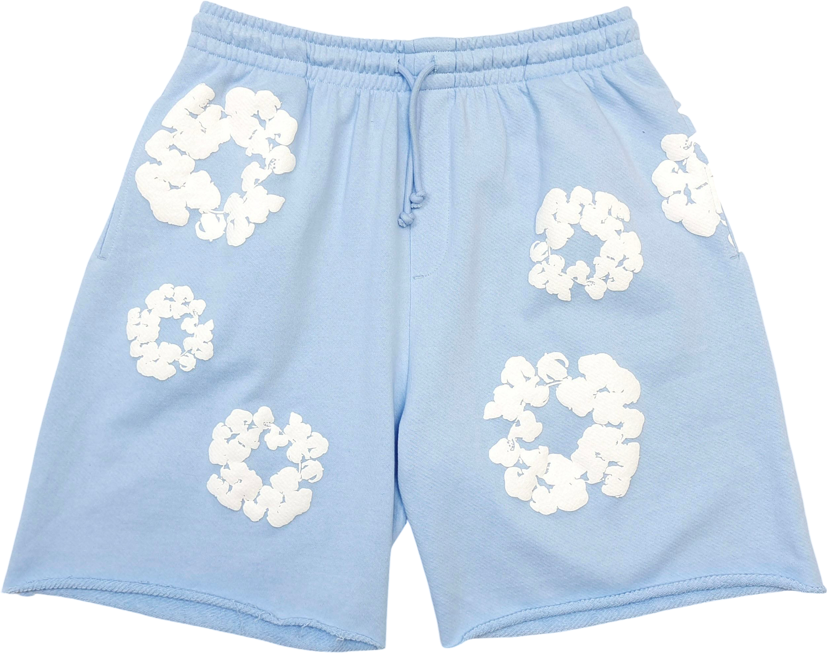 Short de sport bleu ciel à motifs nuages blancs