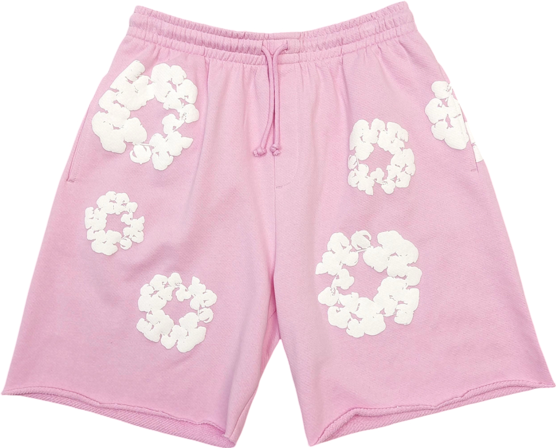 Short de sport rose avec motifs nuages blancs