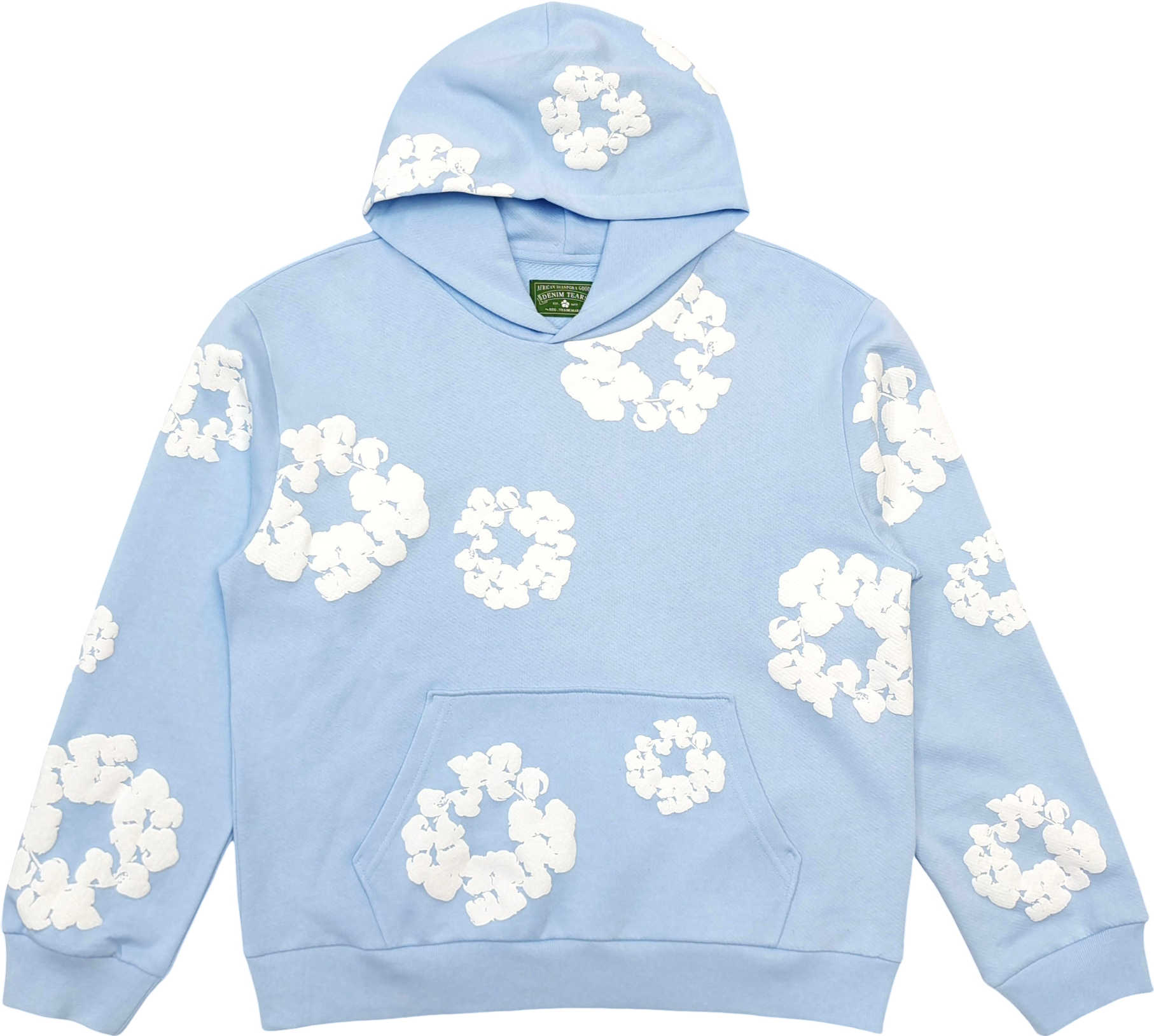 Hoodie Popcorn Bleu Ciel - Motifs Appliqués Écru