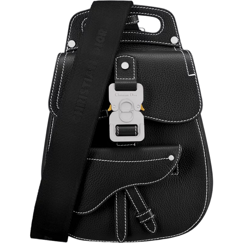 Sac Dior Saddle Leather Noir avec Détails Contrastants