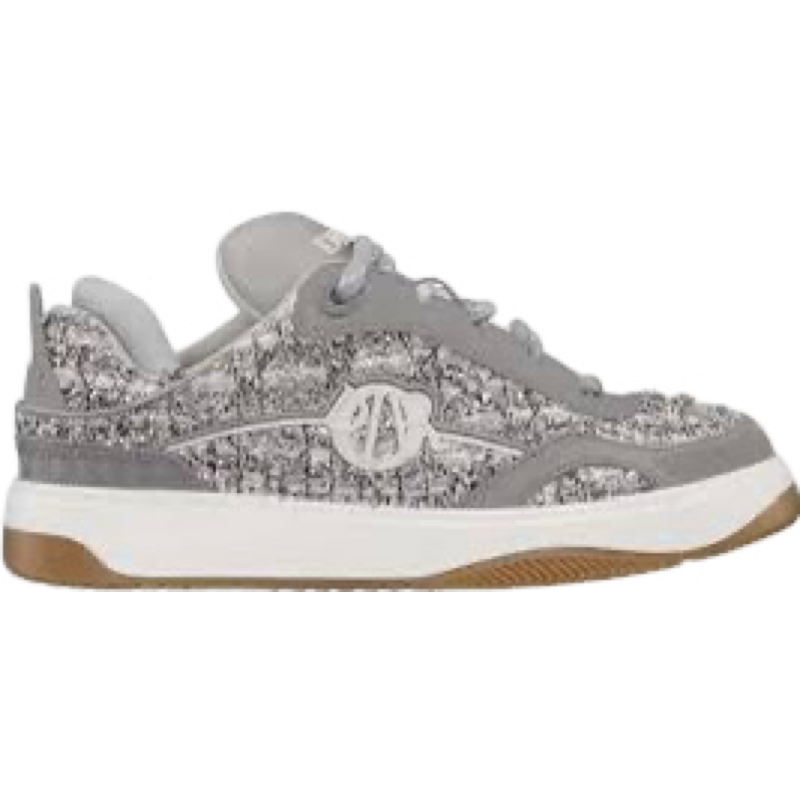 Sneaker Gris et Blanc à Texture Tweed avec Semelle Gum