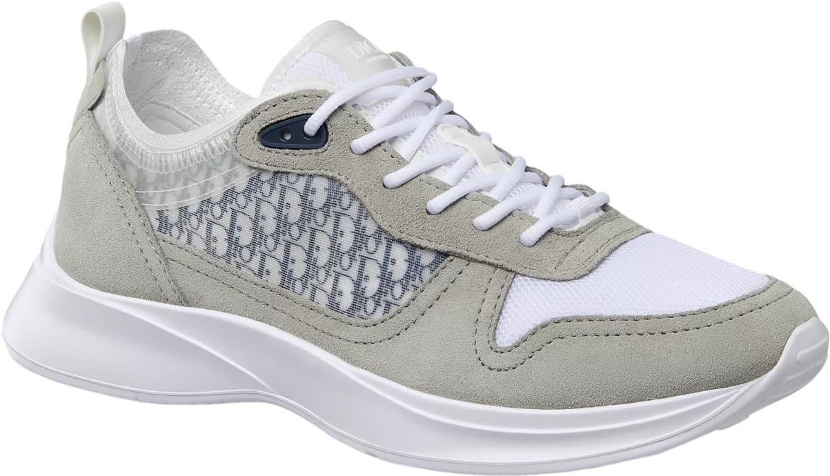 Sneaker Blanc et Beige à Motif Monogramme avec Semelle Épaisse