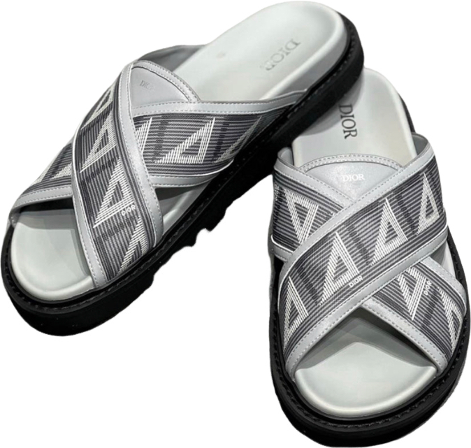 Dior Sandales Croisées Oblique Gris et Blanc