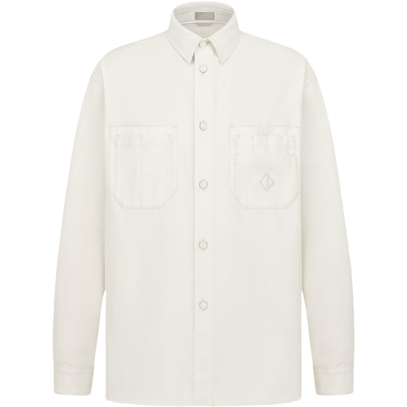 Chemise Oversize Blanche avec Poches Plaquées