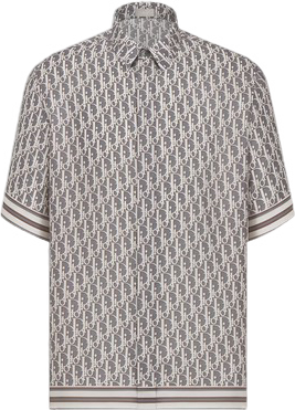 Chemise Monogramme à Manches Courtes Grise et Blanche