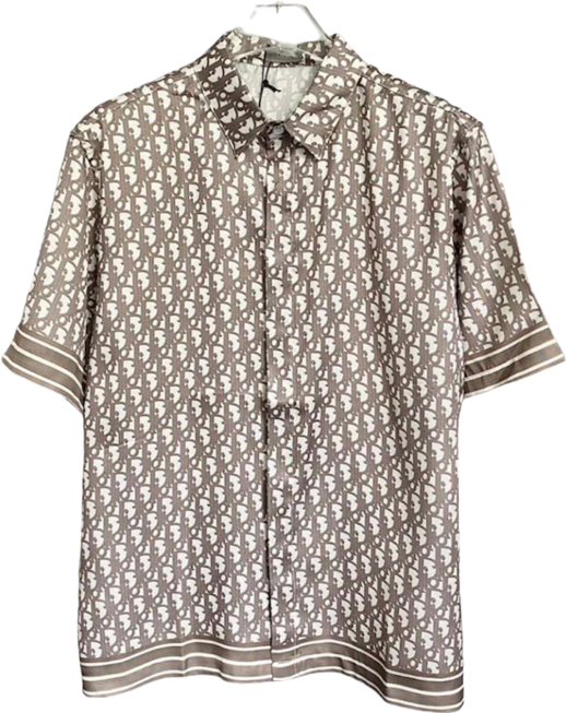 Dior Chemise Monogram Beige et Blanc à Manches Courtes