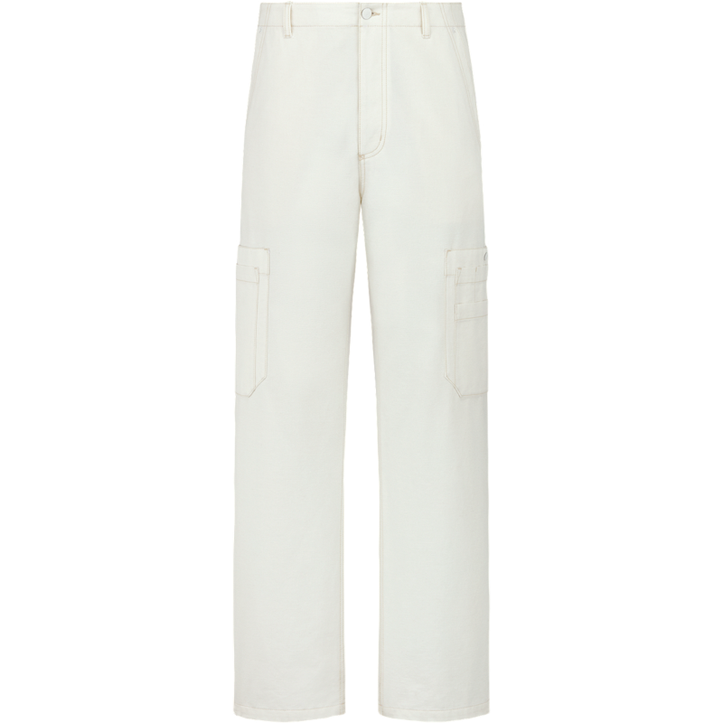 Pantalon Cargo Denim Blanc Cassé avec Poches Latérales