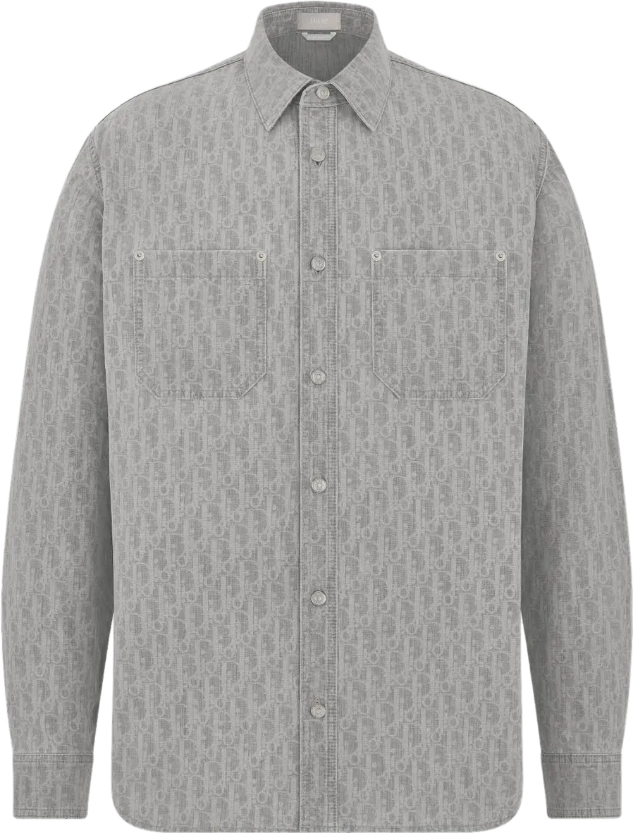 Chemise Denim Grise à Poches Plaquées