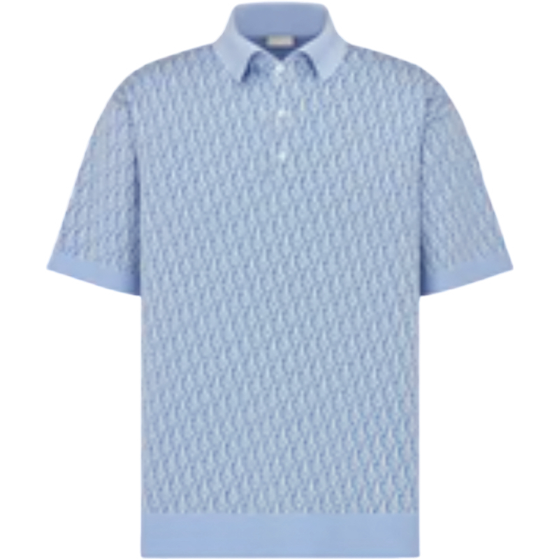 Polo Bleu Ciel en Maille Texturée à Manches Courtes