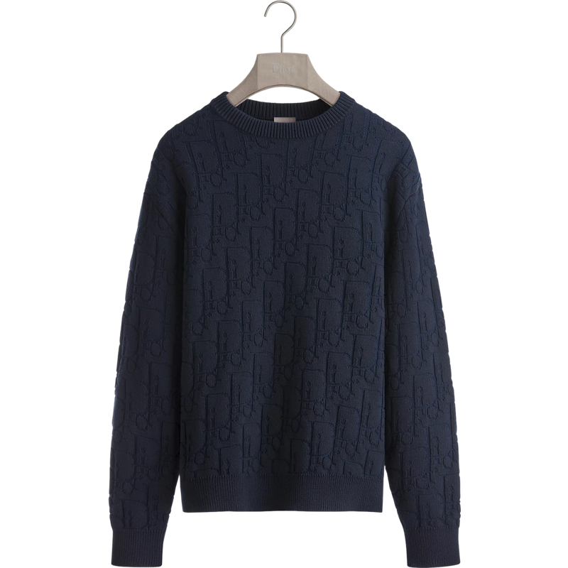 Pull col rond à motif texturé bleu marine