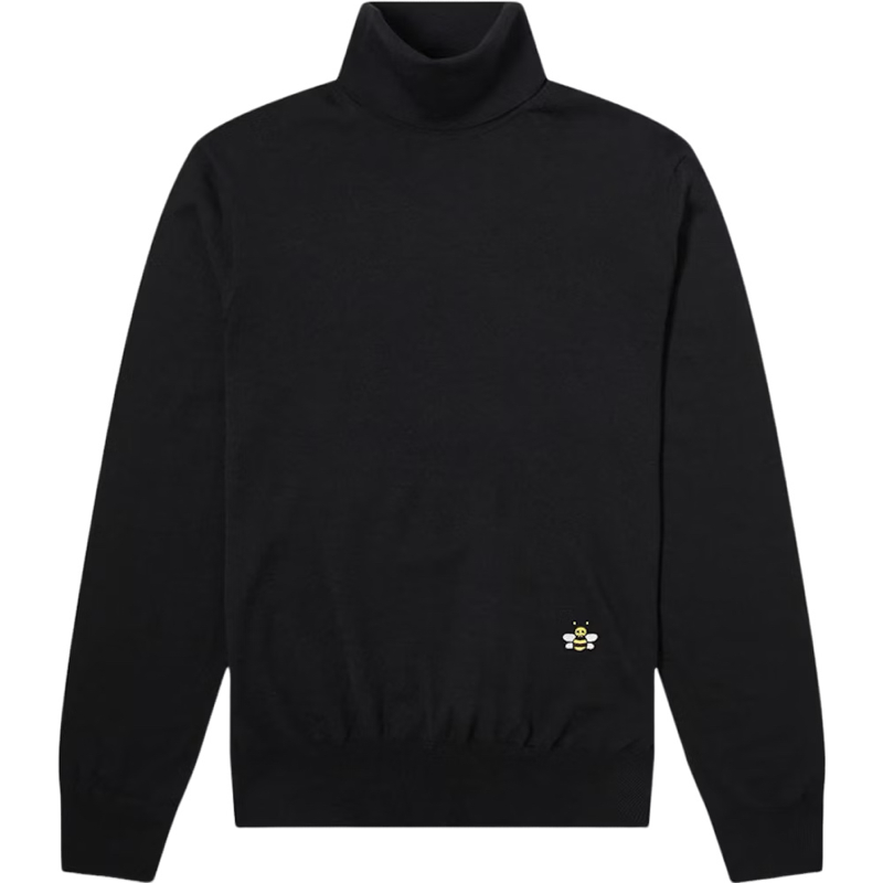 Pull col roulé noir avec logo abeille brodé